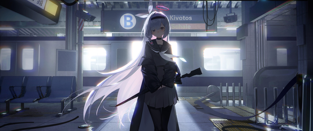 蓝色档案长发动漫女孩连裤袜4K高清3440x1440带鱼屏壁纸免费下载