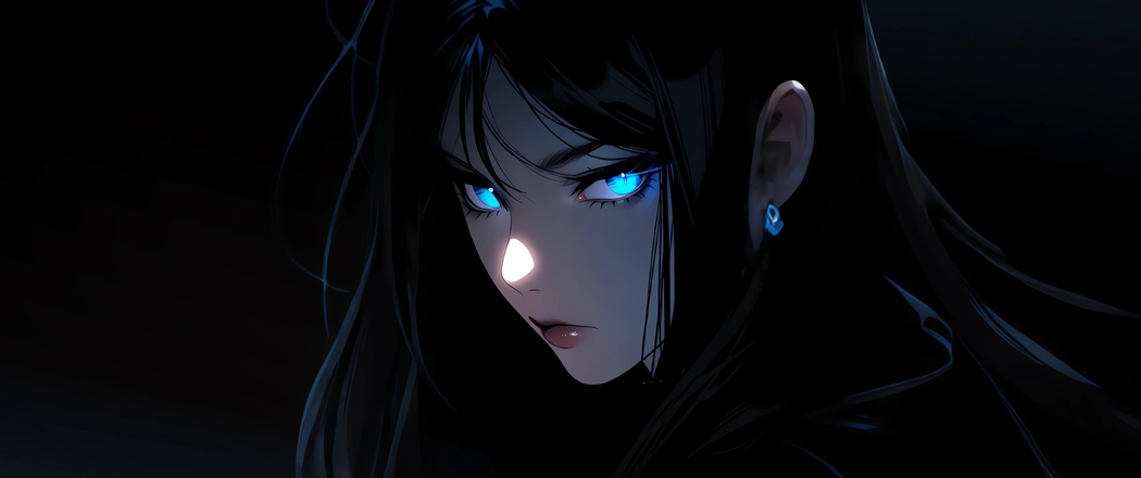 暗黑蓝瞳动漫美女 4K高清3440x1440带鱼屏壁纸免费下载