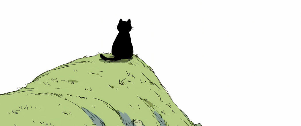 山丘黑猫简约卡通4K动漫高清壁纸3440x1440带鱼屏免费下载