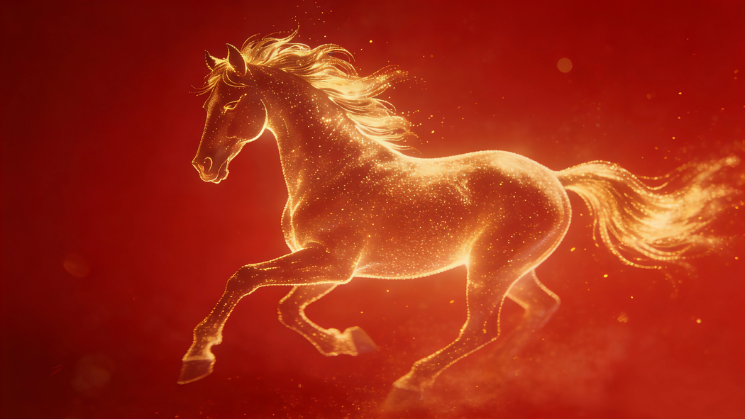金色骏马红色背景车机壁纸4K超清3840x2160免费下载