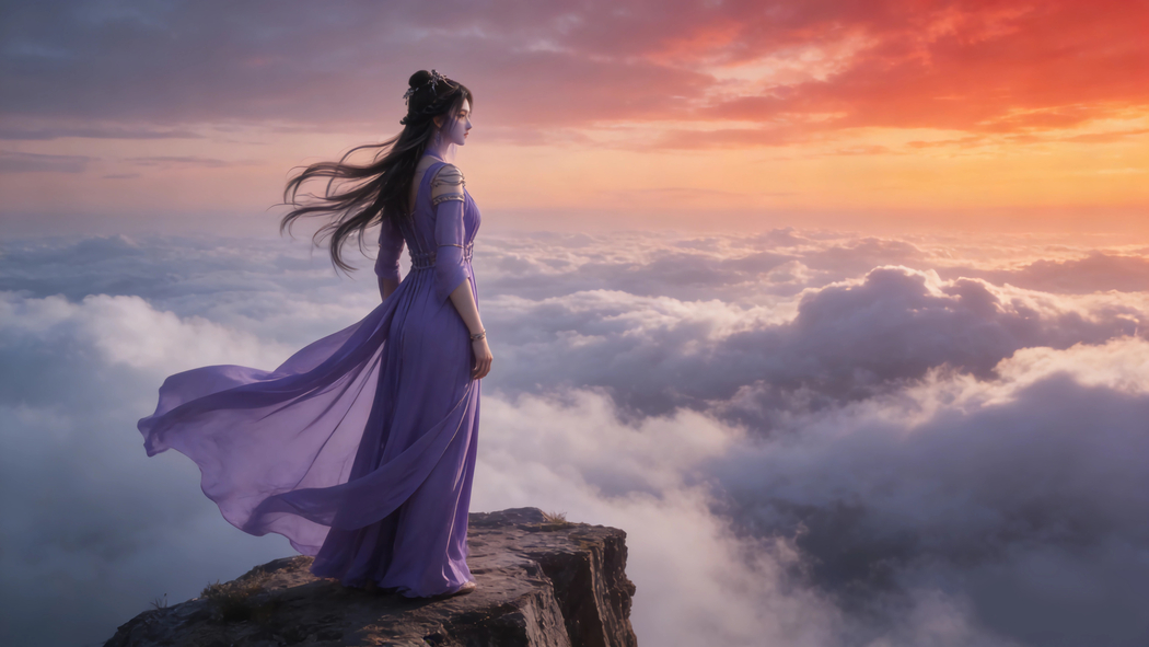 山顶云海与紫色裙子紫灵 4K高清车机壁纸3840x2160免费下载