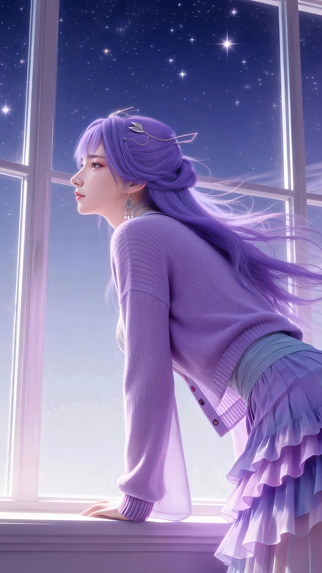 天穹长老紫色长发毛衣星空唯美4K手机竖屏高清壁纸2160x3840免费下载