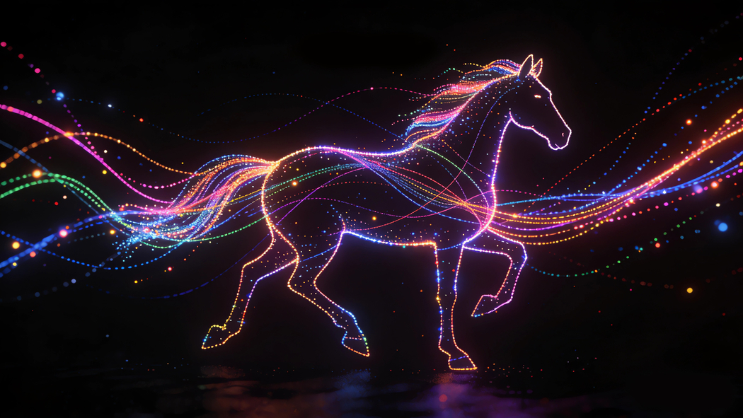闪烁彩色光点极简抽象暗黑骏马4K高清电脑壁纸3840x2160免费下载