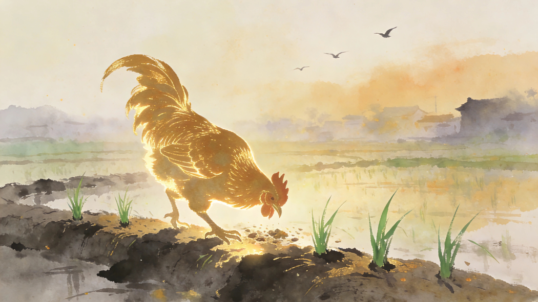 金鸡觅食田园水墨风4K超清车机壁纸3840x2160免费下载