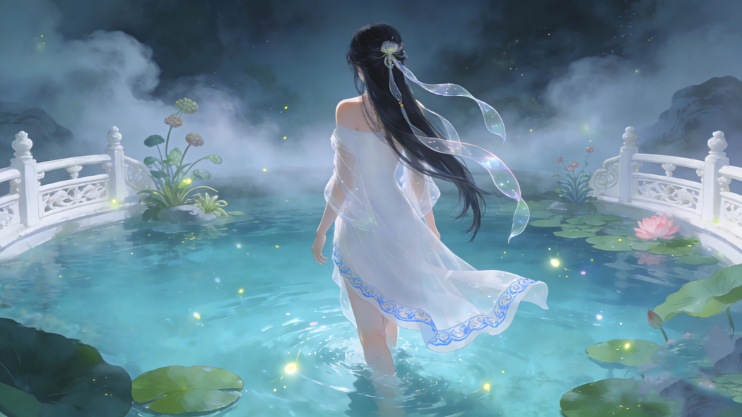 瑶池唯美白衣仙子背影荷花4k高清动漫壁纸3840x2160免费下载