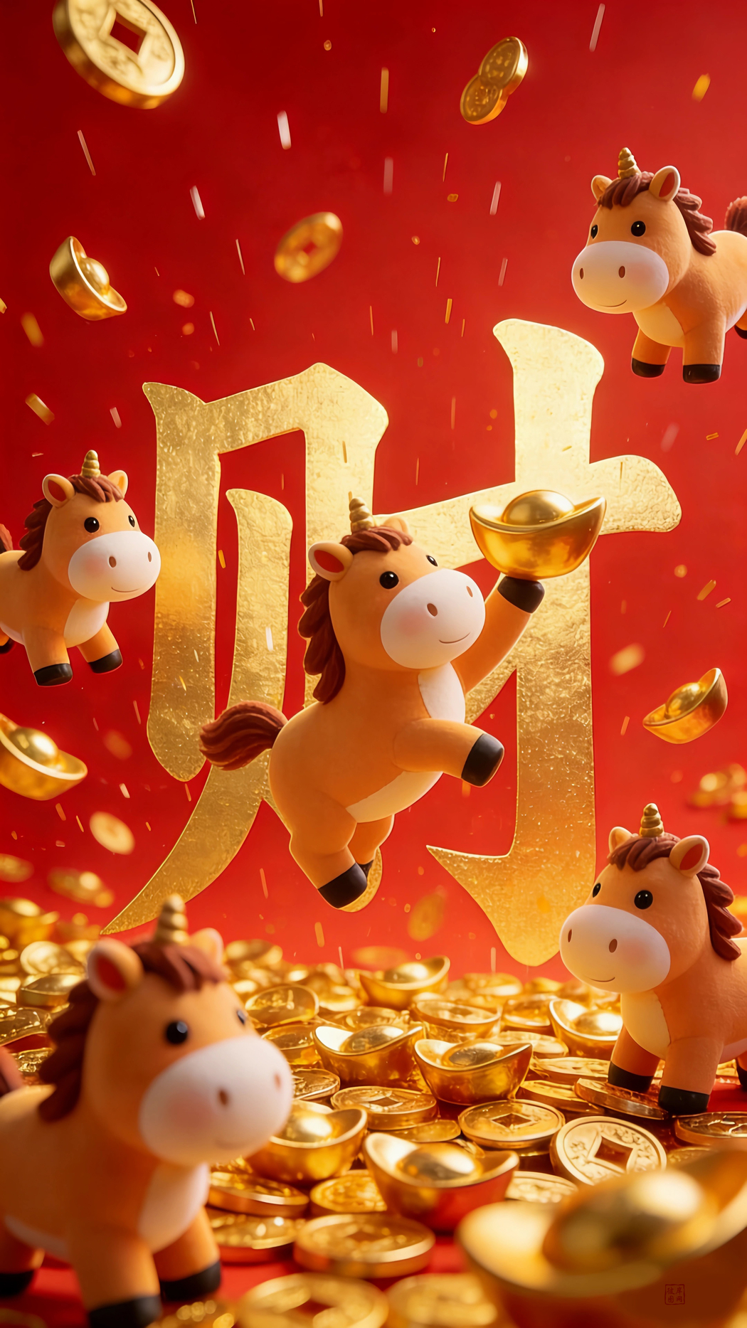 2026马年可爱小马送财4K高清手机壁纸2160x3840免费下载