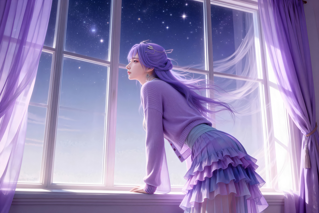 天穹长老倚窗望星空 4K车机高清横屏壁纸3840x2560免费下载