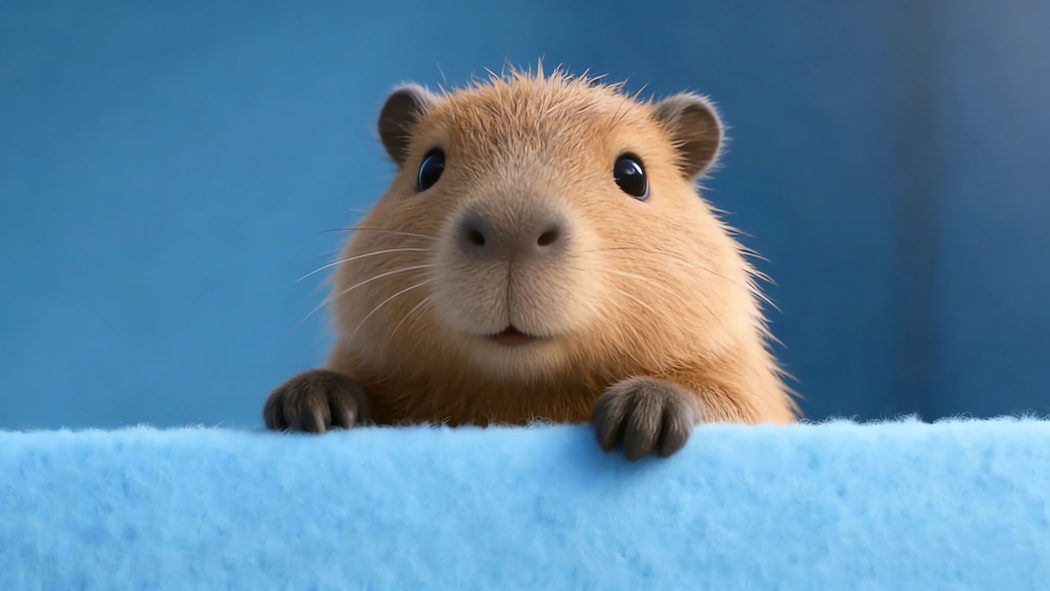 卡皮巴拉蓝色背景车机壁纸 4K高清横屏3840x2160免费下载