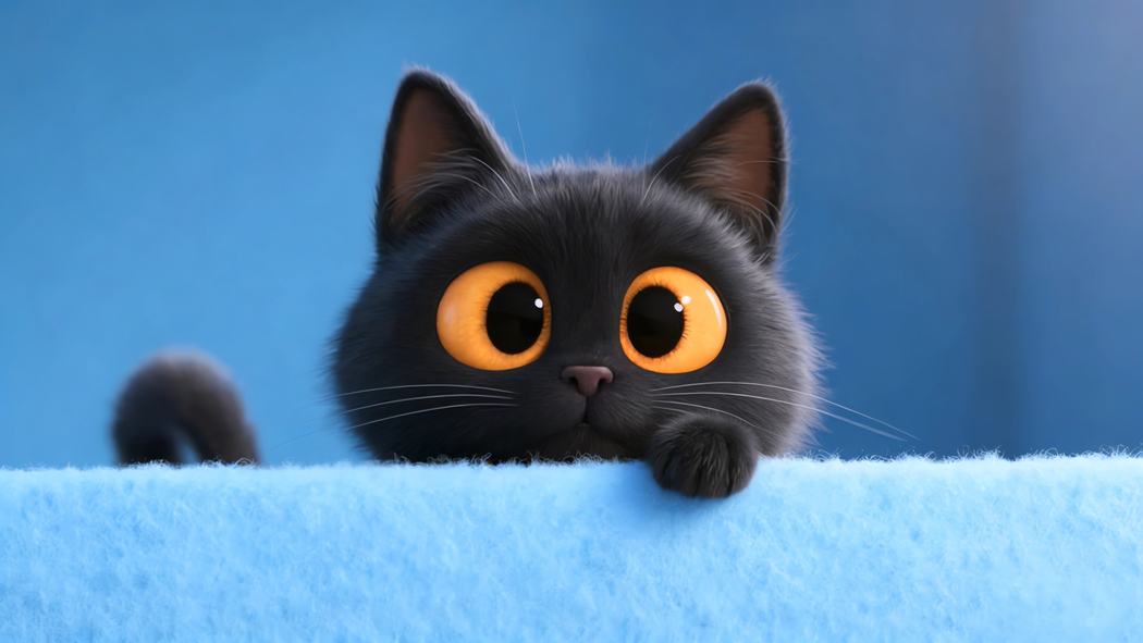 小黑猫蓝色背景4K高清动物电脑壁纸3840x2160免费下载