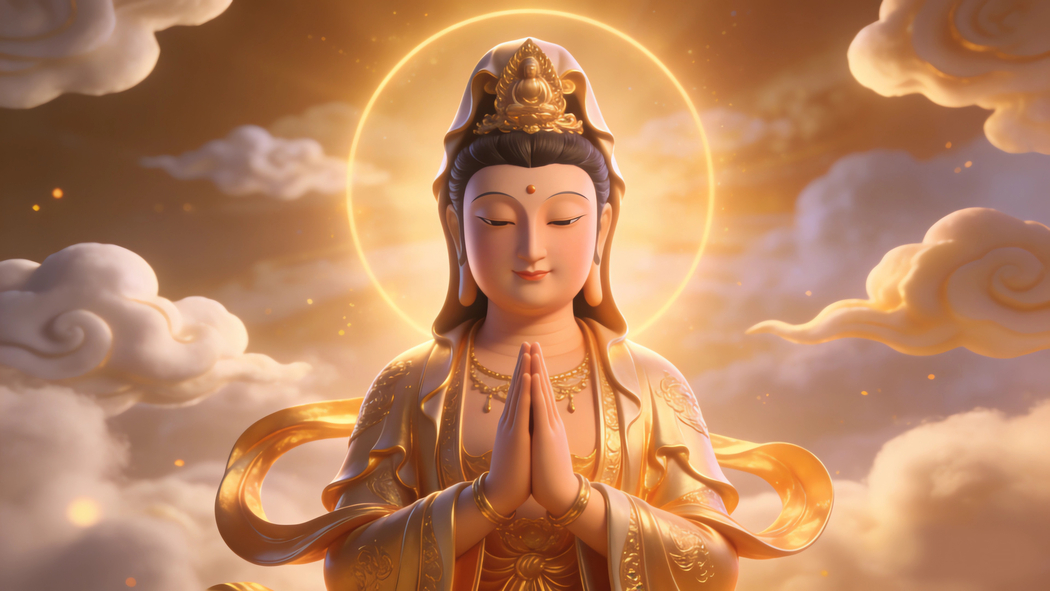 观音菩萨双手合十光云4K横屏高清壁纸3840x2160免费下载