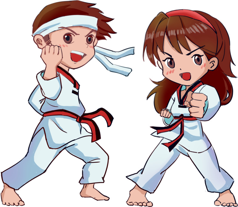 练习跆拳道的孩子高清PNG手绘卡通元素设计素材免费下载