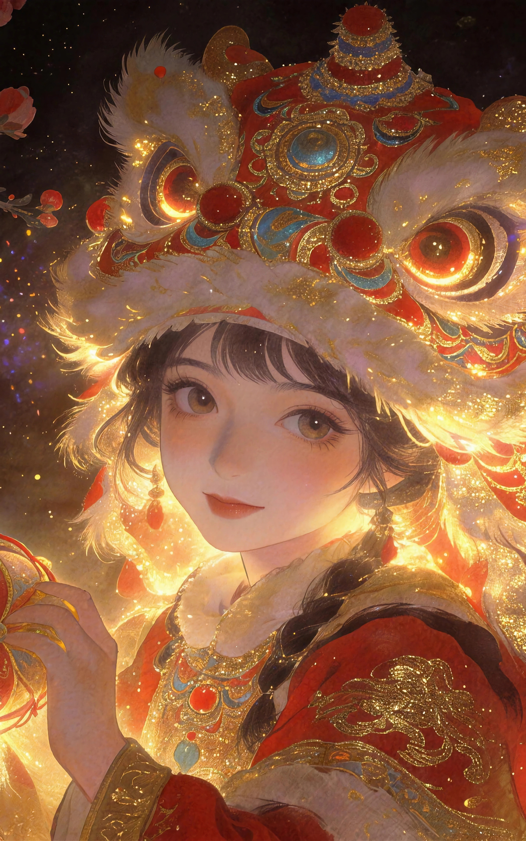 鎏金狮影映娇颜 春节喜庆动漫女孩4K高清手机壁纸2400x3840免费下载 鎏金狮影映娇颜 春节喜庆动漫女孩4K高清手机壁纸2400x3840免费下载