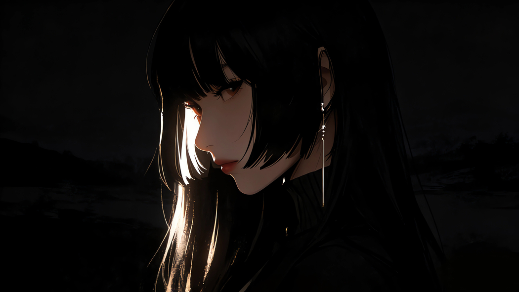 黑色背景长发高冷美女侧脸4K动漫高清壁纸3840x2160免费下载