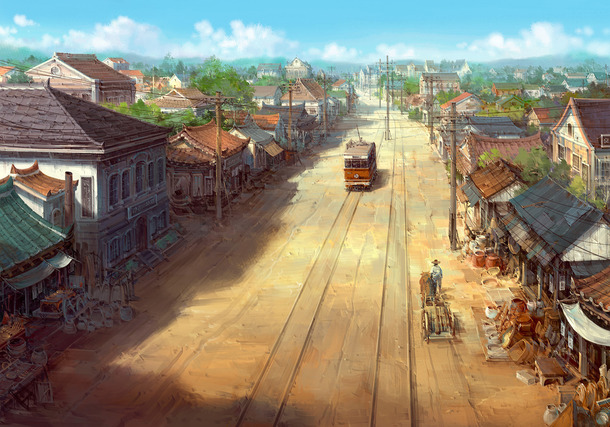 卡通村庄复古海报背景高清PNG透明素材-免费手绘设计元素下载