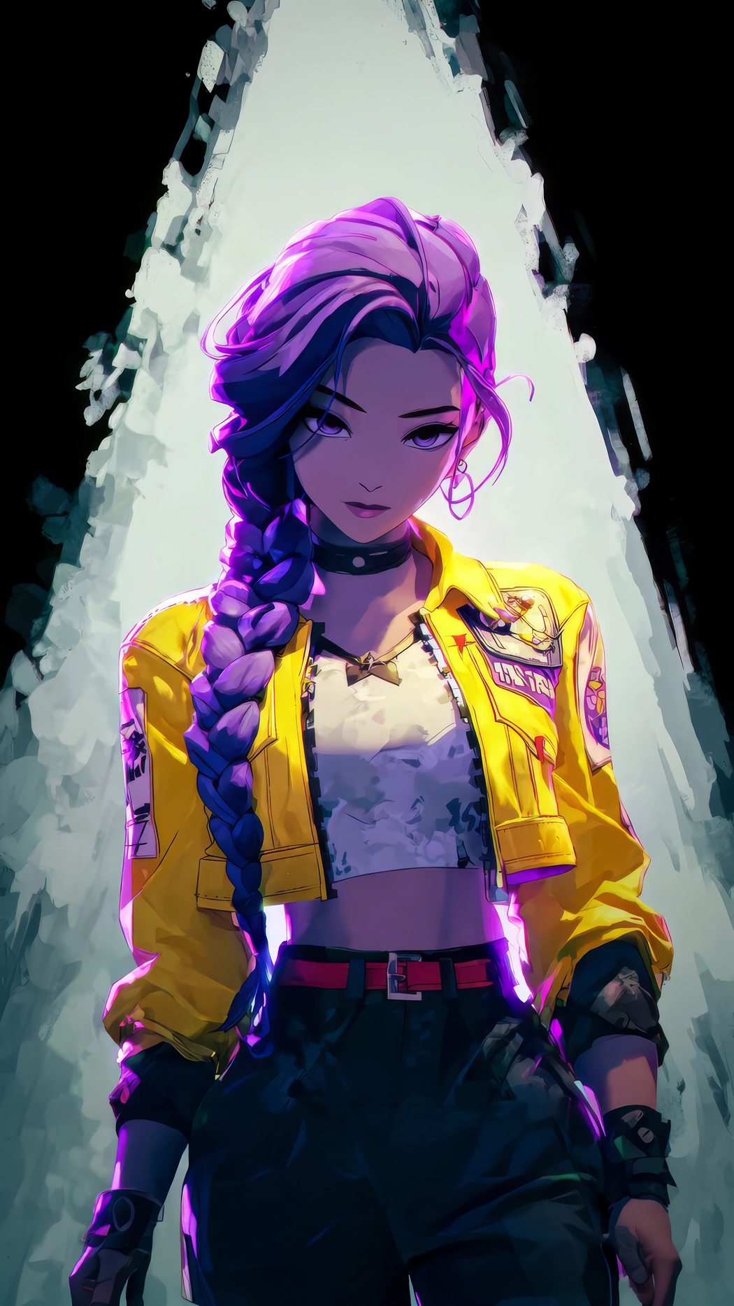 赛博朋克紫色辫子女孩4K手机高清壁纸2160x3840免费下载 赛博朋克紫色辫子女孩4K手机高清壁纸2160x3840免费下载