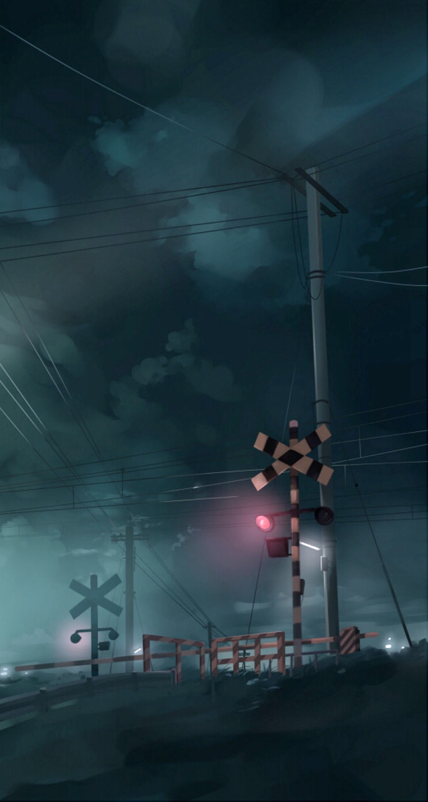 阴雨天电线杆海报动漫高清PNG透明H5背景设计素材免费下载