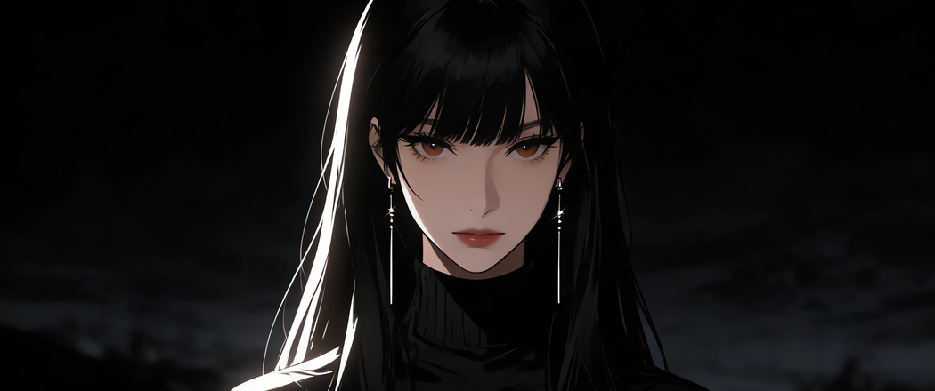 高冷黑色长发美女动漫壁纸 4K高清3440x1440带鱼屏黑色背景免费下载