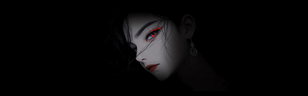 冷艳红蓝眼动漫美女暗黑风 5120x1600带鱼屏双屏高清壁纸免费下载