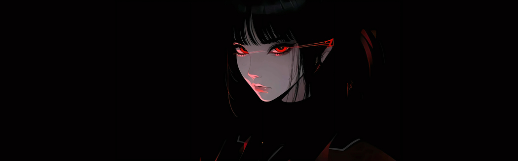 红色眼睛冷艳美女暗黑色背景5120x1600高清超宽屏双屏壁纸免费下载