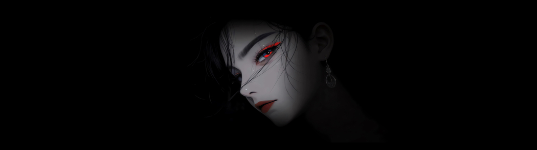 红蓝色眼睛动漫美女黑色背景5120x1440高清双屏带鱼屏壁纸免费下载