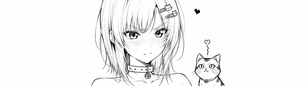 动漫女孩与猫黑白线条画 5120x1440高清带鱼屏双屏壁纸免费下载