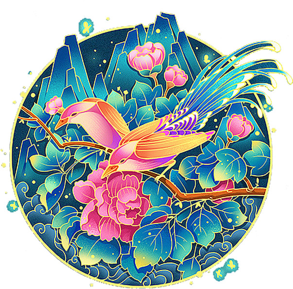 中国风国潮手绘牡丹花