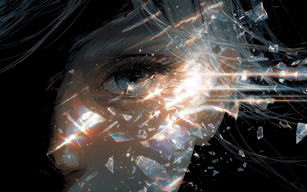 玻璃质感女孩脸与眼睛暗黑背景4K动漫高清壁纸3840x2400免费下载