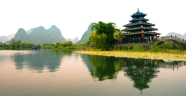 桂林漓江景色高清PNG中国风装饰元素设计素材免费下载