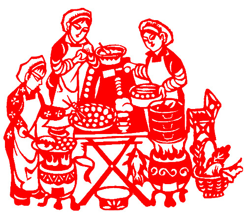 一起做年夜饭剪纸高清PNG透明图 春节元宵节日素材免费下载