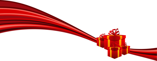 手绘红色丝带礼盒高清PNG透明漂浮彩带设计素材免费下载