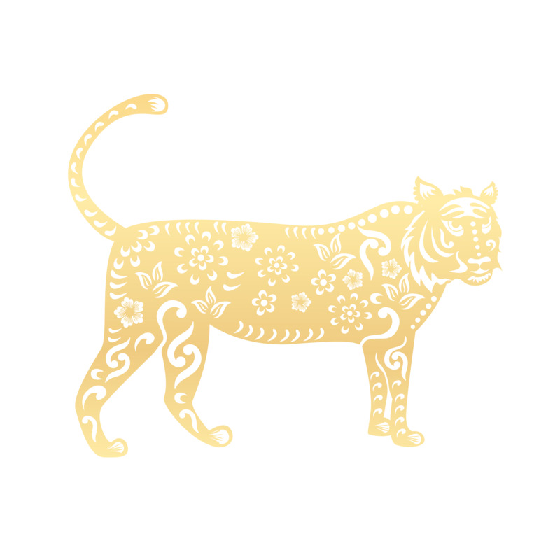 虎年烫金剪纸元素高清PNG透明图 节日素材免费下载