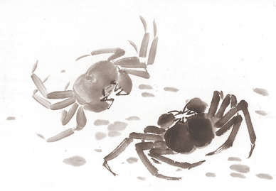 水墨画大闸蟹七夕高清PNG透明装饰素材免费下载