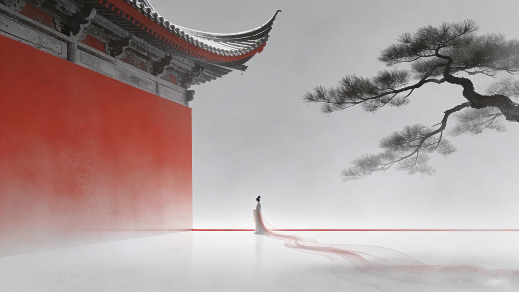 古风女子长裙倚树望高墙 唯美简约4K动漫高清壁纸3840x2160免费下载