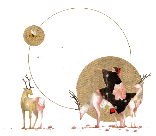 古风鹿与植物高清PNG透明装饰元素设计素材免费下载