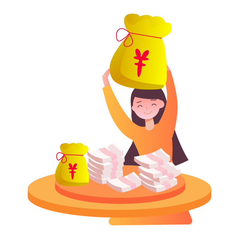 简约创意钱袋福袋女孩赚钱高清PNG透明免扣设计素材免费下载
