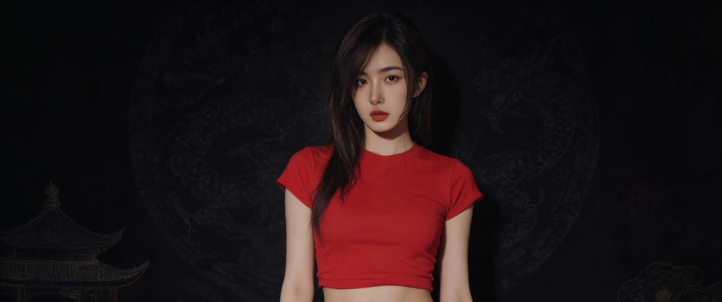 长发美女 红色衣服3440x1440带鱼屏壁纸