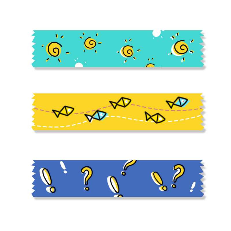 夏日小清新胶带贴纸高清PNG透明免扣设计素材免费下载