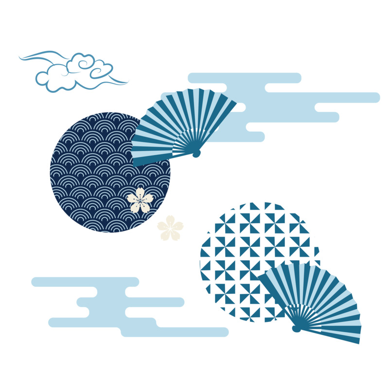 日本古典纹饰扇子高清PNG透明免扣设计素材免费下载