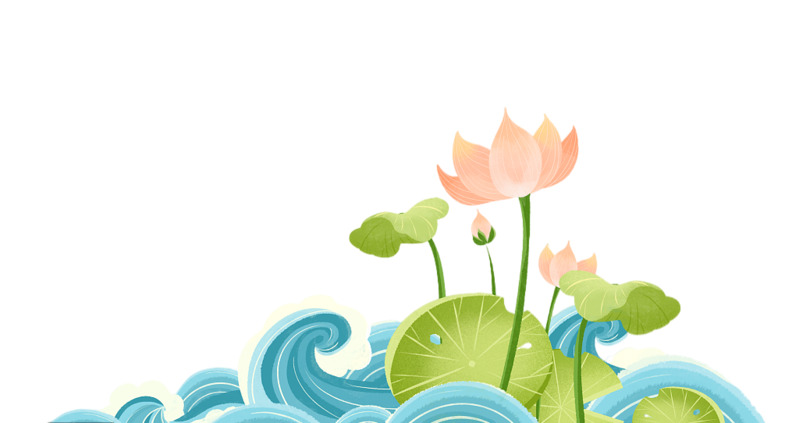 国潮风荷花池塘高清PNG透明免扣设计素材免费下载