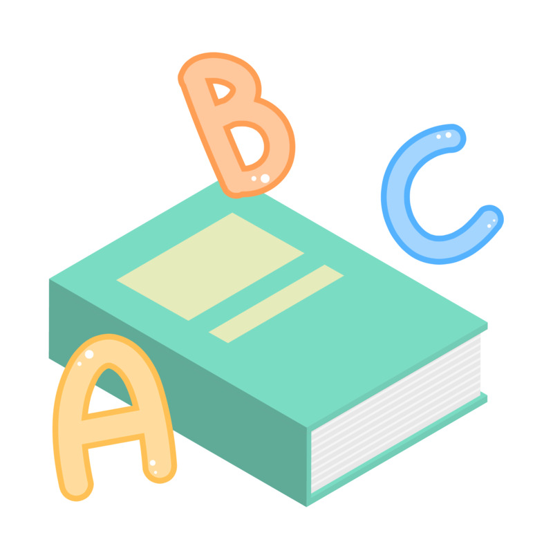 卡通英语书本与英文字母高清PNG透明免扣设计素材免费下载