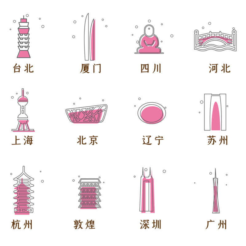 中国城市地标图标高清PNG透明免扣设计素材免费下载