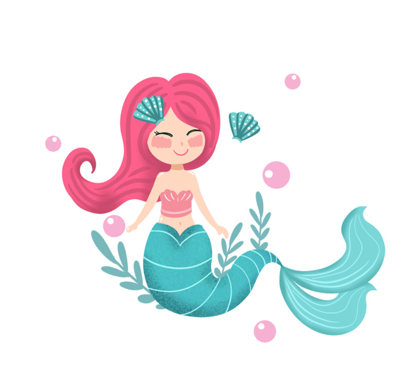 手绘卡通美人鱼可爱插画-高清PNG透明免扣设计素材免费下载