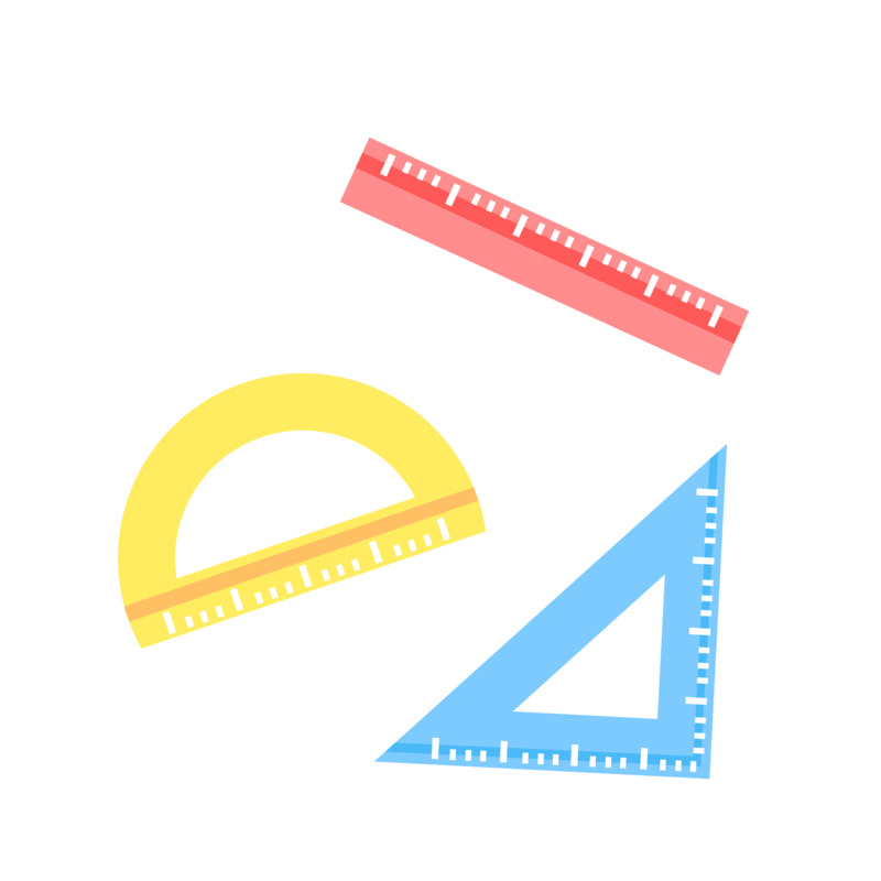 矢量黄红蓝文具尺子套装高清PNG透明免扣设计素材免费下载