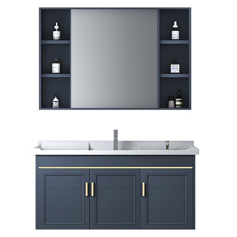 蓝色三开门浴室柜高清PNG透明免扣设计素材免费下载