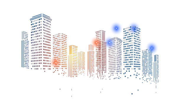 彩色格子高楼高清PNG透明免扣设计素材免费下载