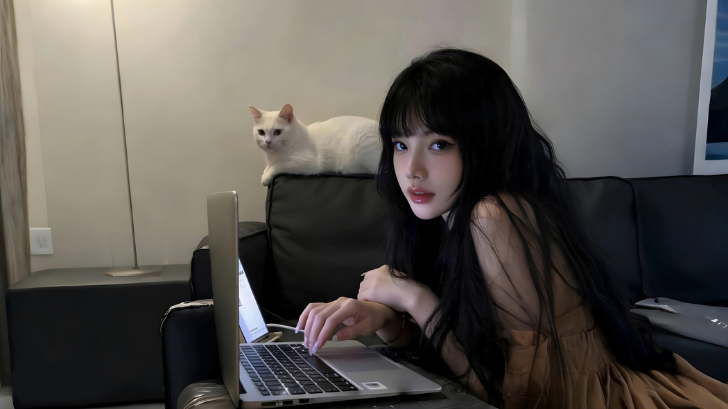 休闲室内居家长发美女4K高清壁纸3840x2160免费下载