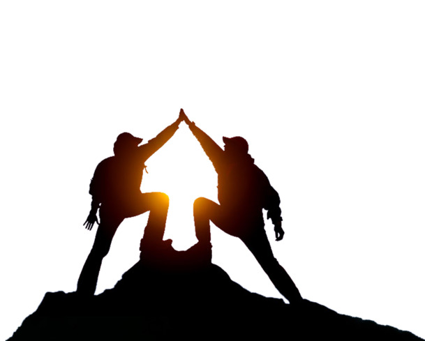 兄弟团结登山剪影高清PNG透明免扣设计素材免费下载
