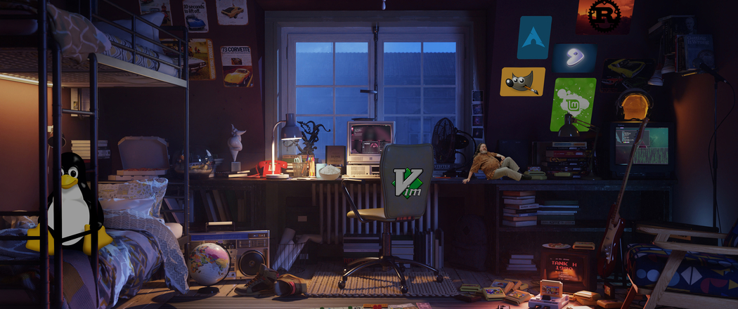 复古电竞卧室企鹅游戏风3440x1440带鱼屏4K高清壁纸免费下载 复古电竞卧室企鹅游戏风3440x1440带鱼屏4K高清壁纸免费下载