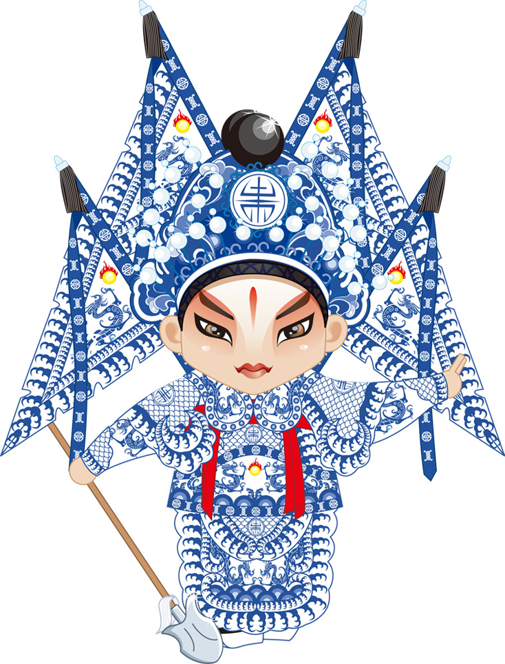 京剧戏曲卡通人物高清PNG透明免扣设计素材免费下载