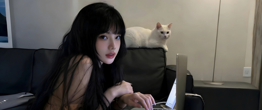 居家美女与白猫 3440x1440带鱼屏4K高清壁纸免费下载 居家美女与白猫 3440x1440带鱼屏4K高清壁纸免费下载